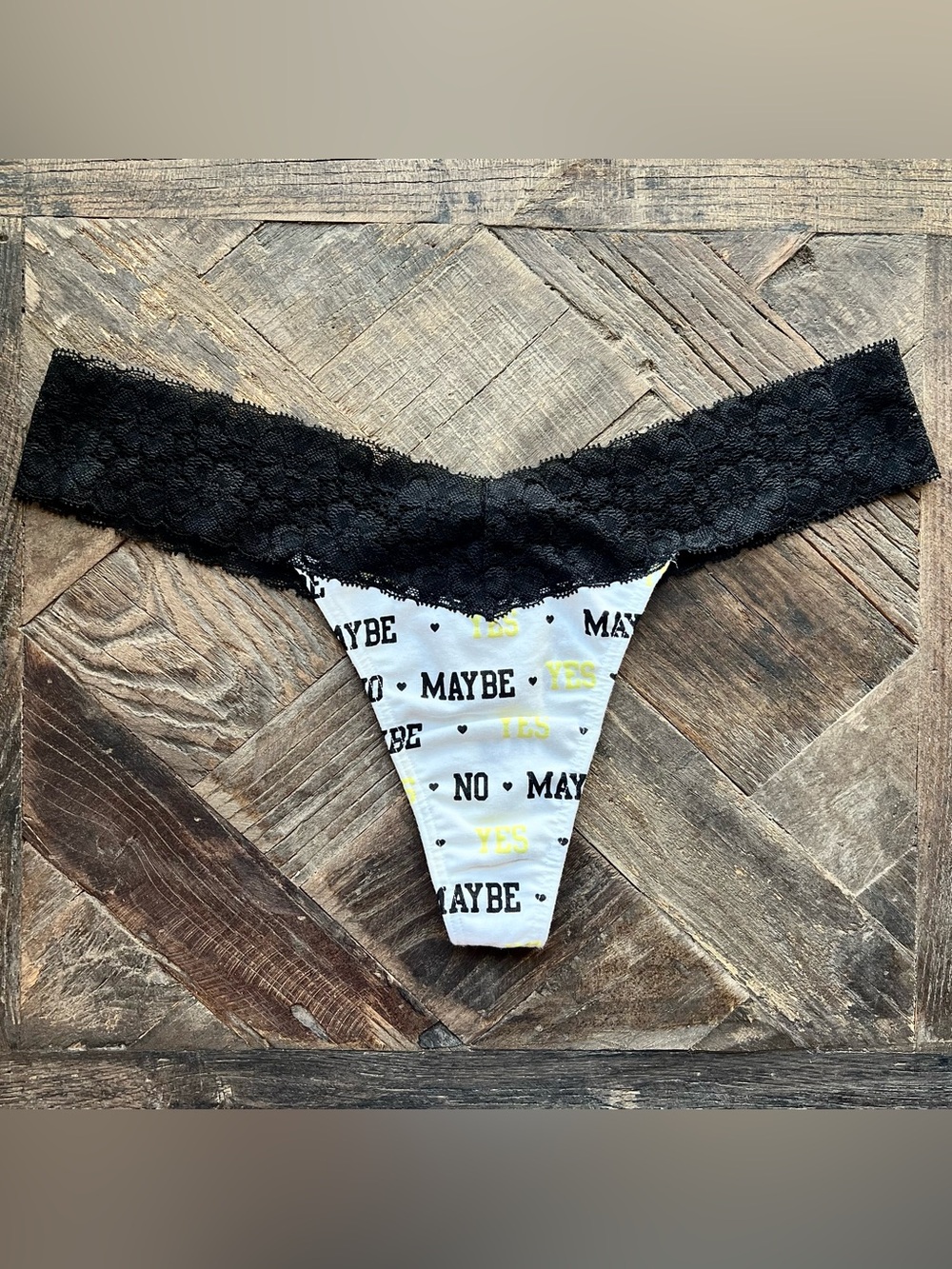 RARE NEW • VS PINK “Yes No Maybe” Glow In The Dark Extra Low Rise Thong Panty •